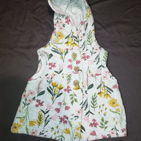 Floral Vest With Hood Quilted Design Button Up Carters Size 6 Month Size - Picture 1 of 6